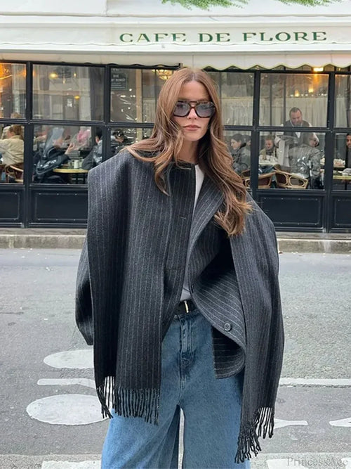 Striped Single Breasted Wool Coat