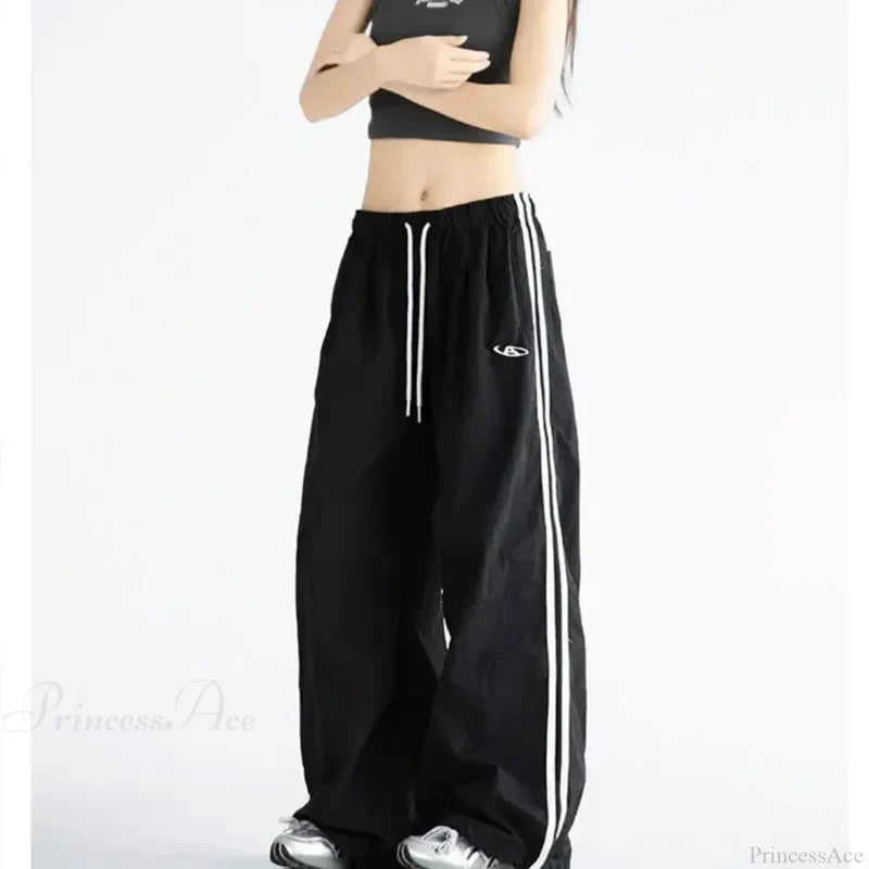 Striped Vintage Y2K Women Sweatpants Pants Black / S