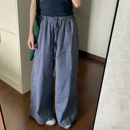 Striped Y2K Women Casual Elastic Pants purple / S