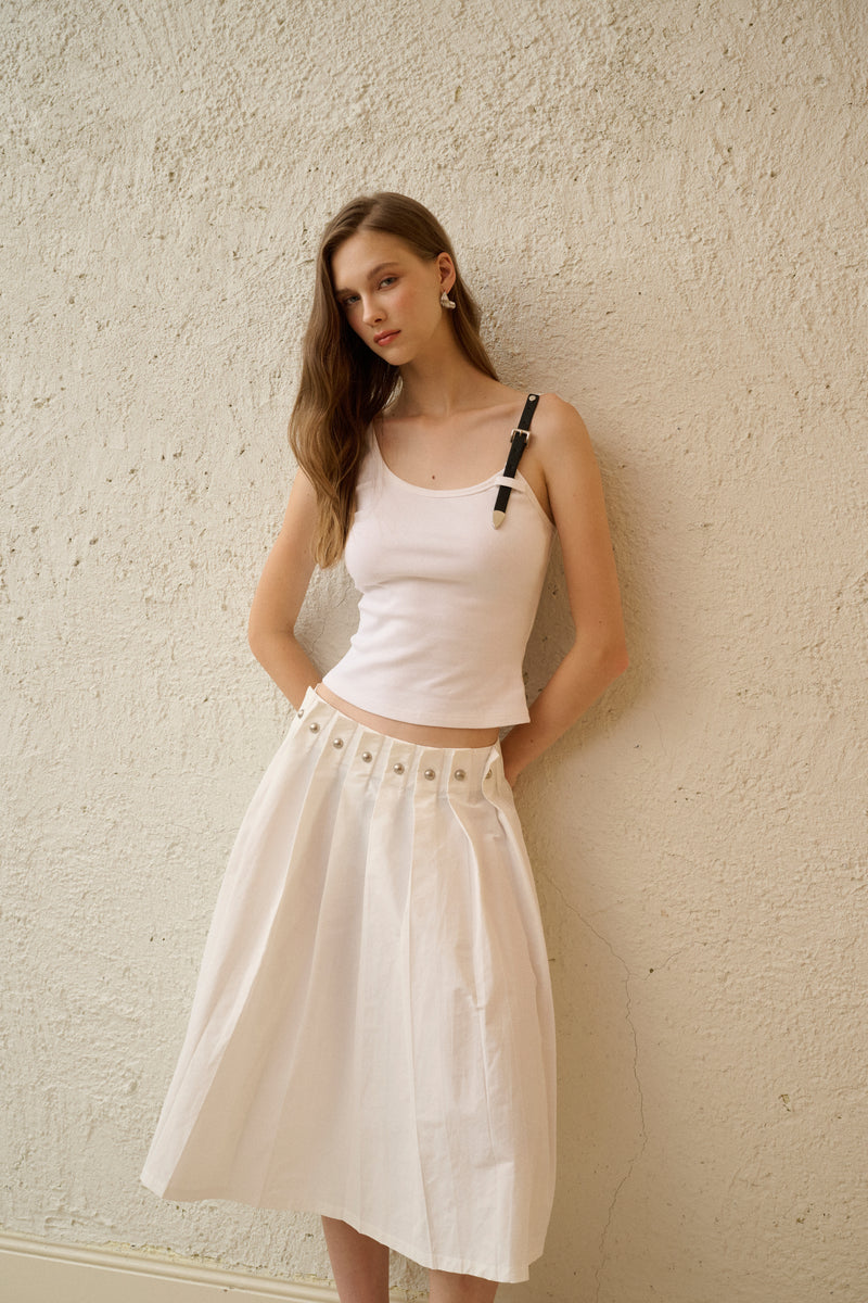 Studded pleated midi skirt