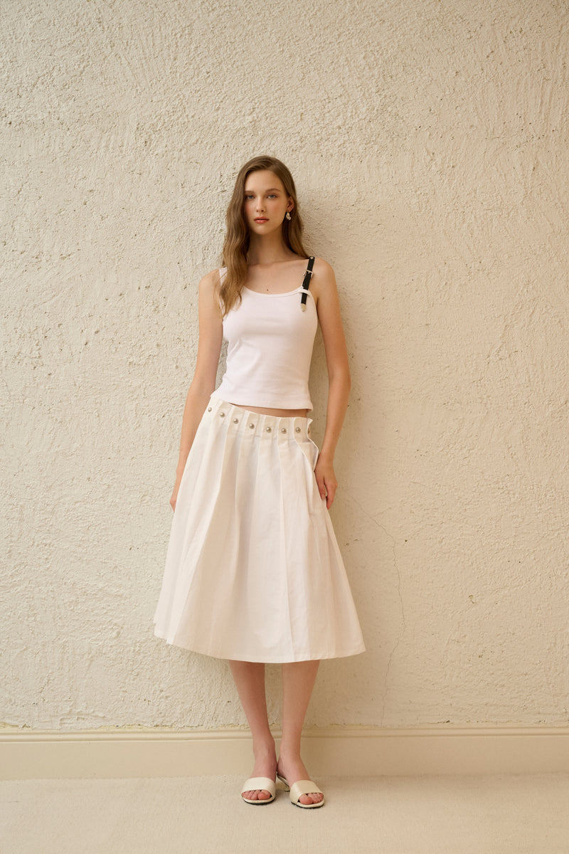 Studded pleated midi skirt