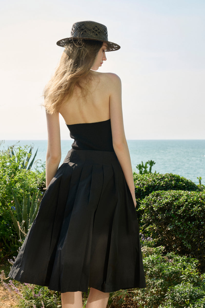 Studded pleated midi skirt