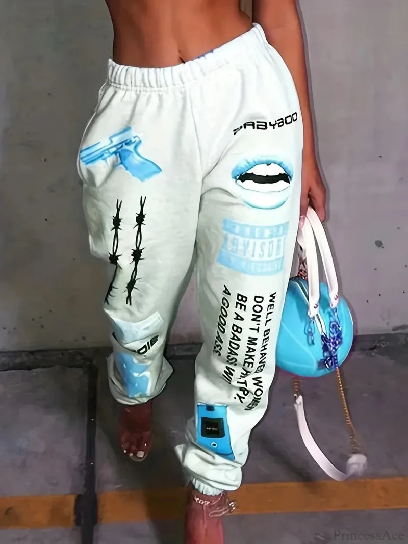 Summer Graphic High Waist Jogger Pants Blue / S