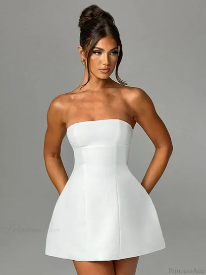 Summer White Mini High Waist Party Dress / S Partydress-241208