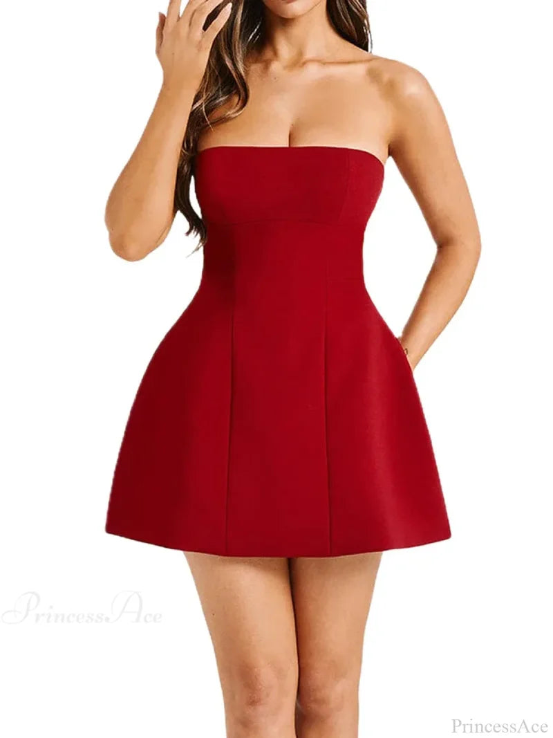 Summer White Mini High Waist Party Dress Red / S Partydress-241208