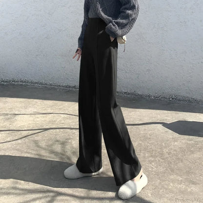 Super High Waist Wool Blend Warm Loose Cashmere Thick Woolen Pants Black / S 40-50Kg