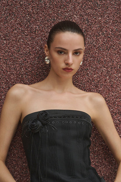 Textured pleat strapless set