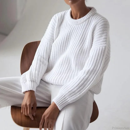 Three - Quarter Sleeve Elegant Khaki Sweater White / S