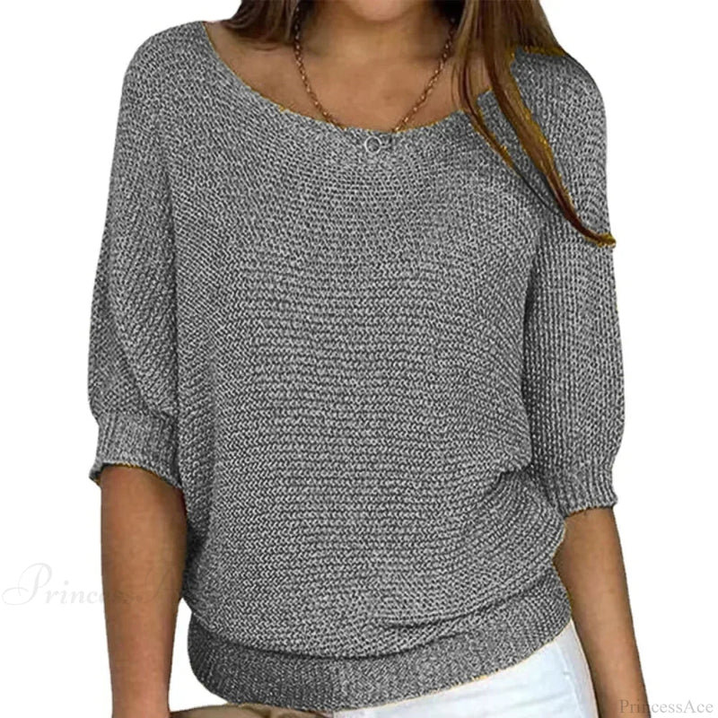 Three - Quarter Sleeve Elegant Purple Sweater