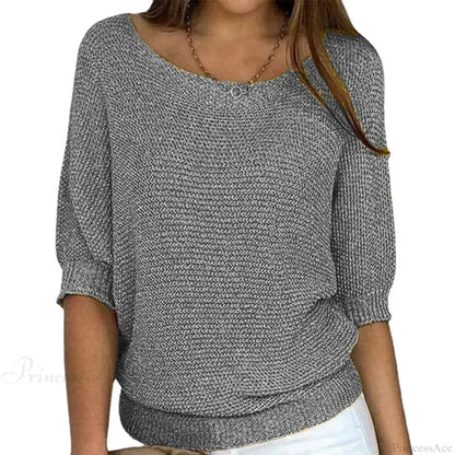 Three - Quarter Sleeve Elegant Purple Sweater