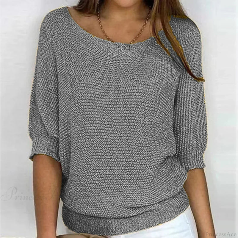 Three - Quarter Sleeve Elegant Purple Sweater gery / S