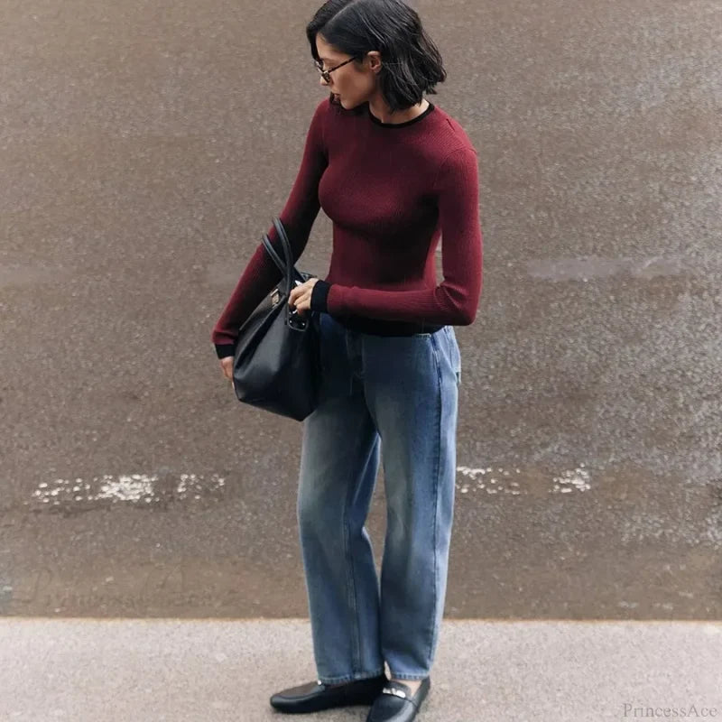 Tight Slim Long Sleeve O-neck Sweater