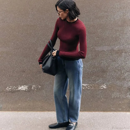 Tight Slim Long Sleeve O-neck Sweater