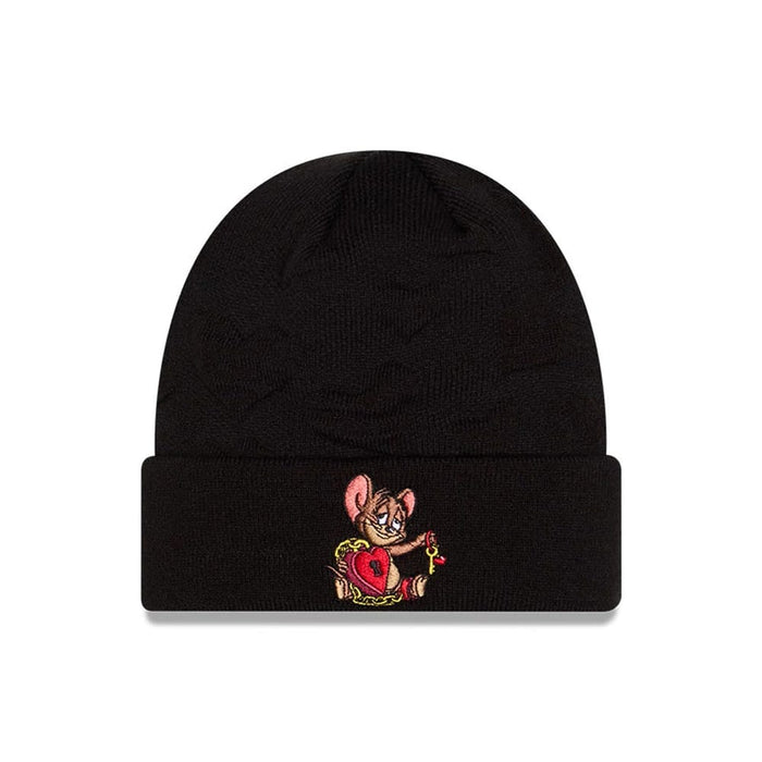 Pictured is this Tom & Jerry Key To My Heart Cuff Knit Beanie hat in black. 1