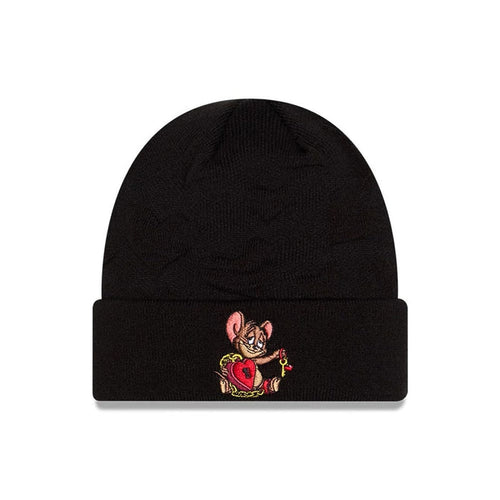 Pictured is this Tom & Jerry Key To My Heart Cuff Knit Beanie hat in black. 1
