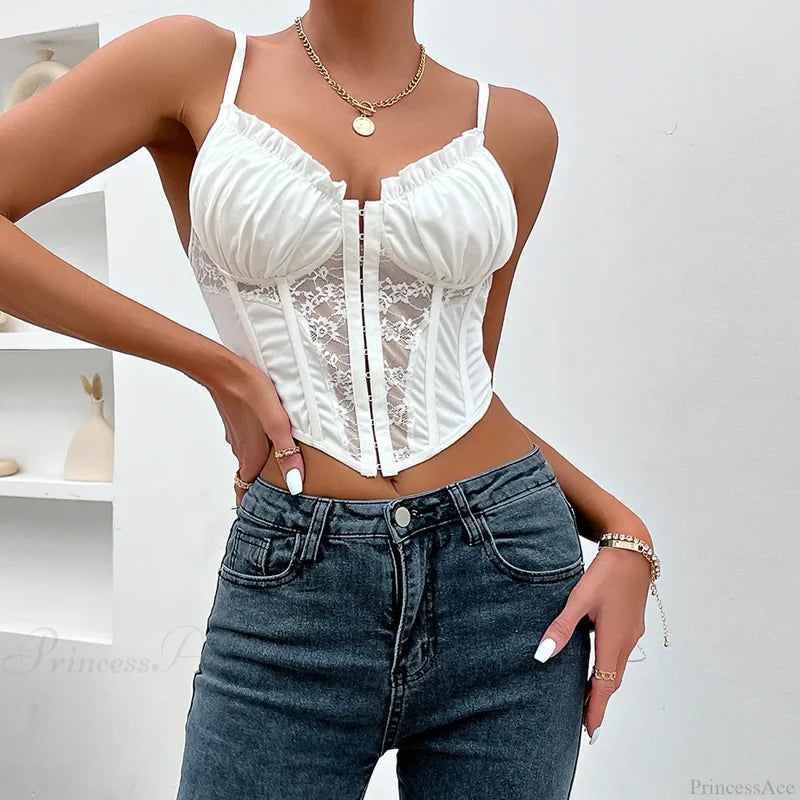 Trendy Mesh Fishbone Lace Pleated Sexy Crop Top croptop-250126