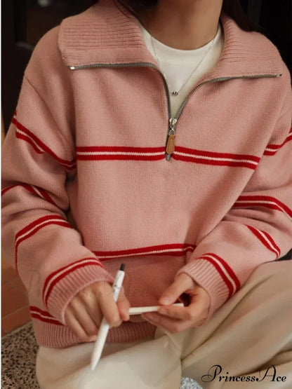 Trendy Stylish Striped Cozy Casual Comfortable Loose Warm Sweater Sweaters-L