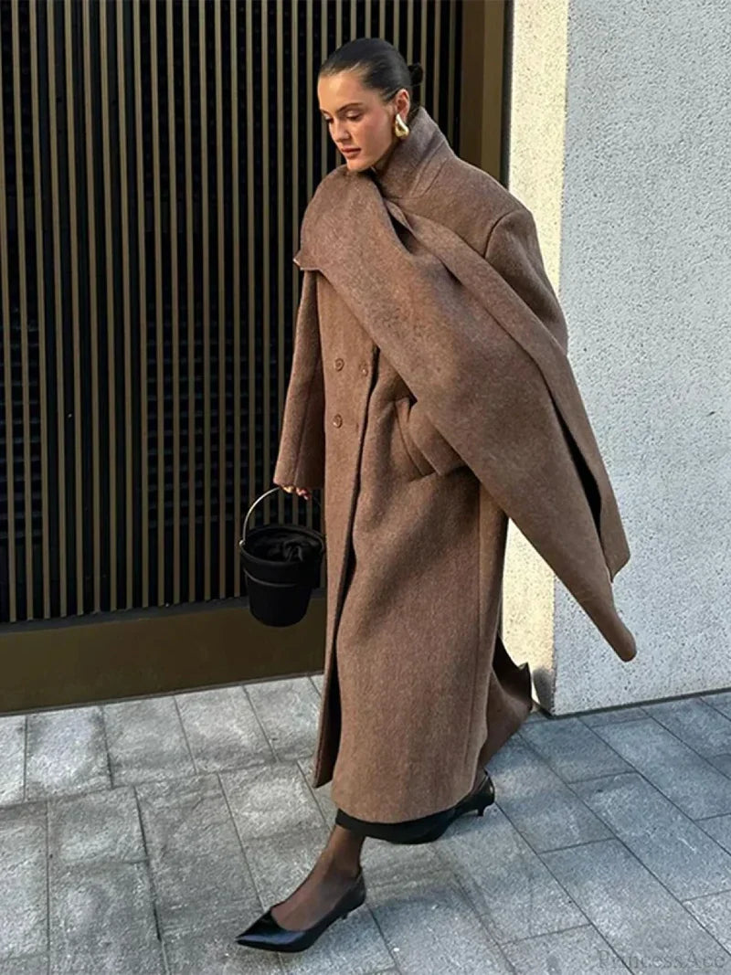 Turn-Down Collar Double-Breasted Overcoat