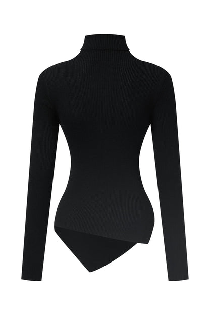 Turtleneck asymmetrical wool sweater