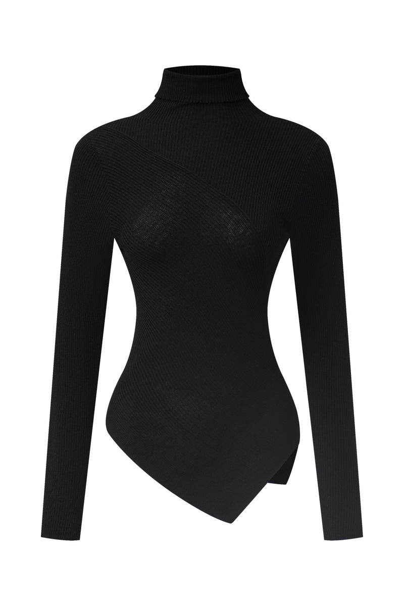 Turtleneck asymmetrical wool sweater