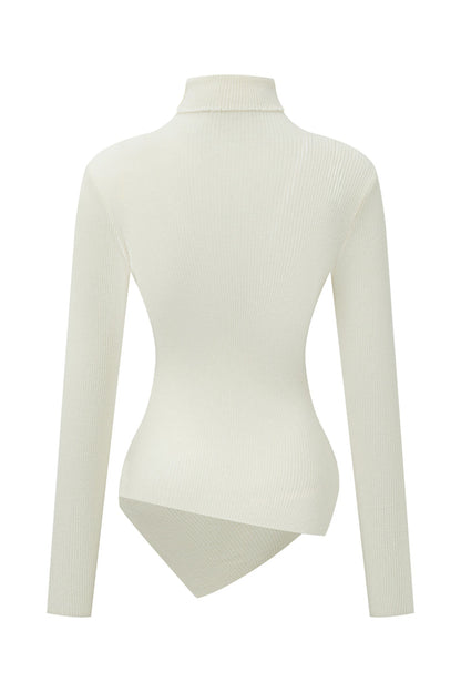 Turtleneck asymmetrical wool sweater