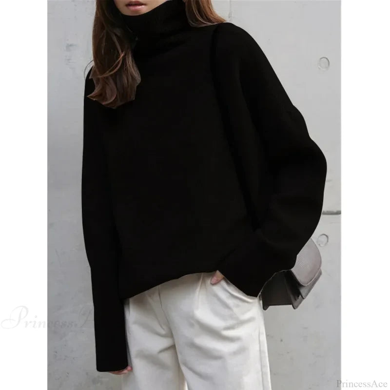 Turtleneck Cashmere Thickened Sweater Black / S
