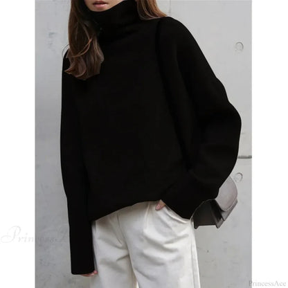 Turtleneck Cashmere Thickened Sweater Black / S