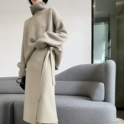 Turtleneck Elegant Gray Red Sweater