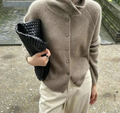 Turtleneck Loose Single Breasted Cardigan Camel / One Size