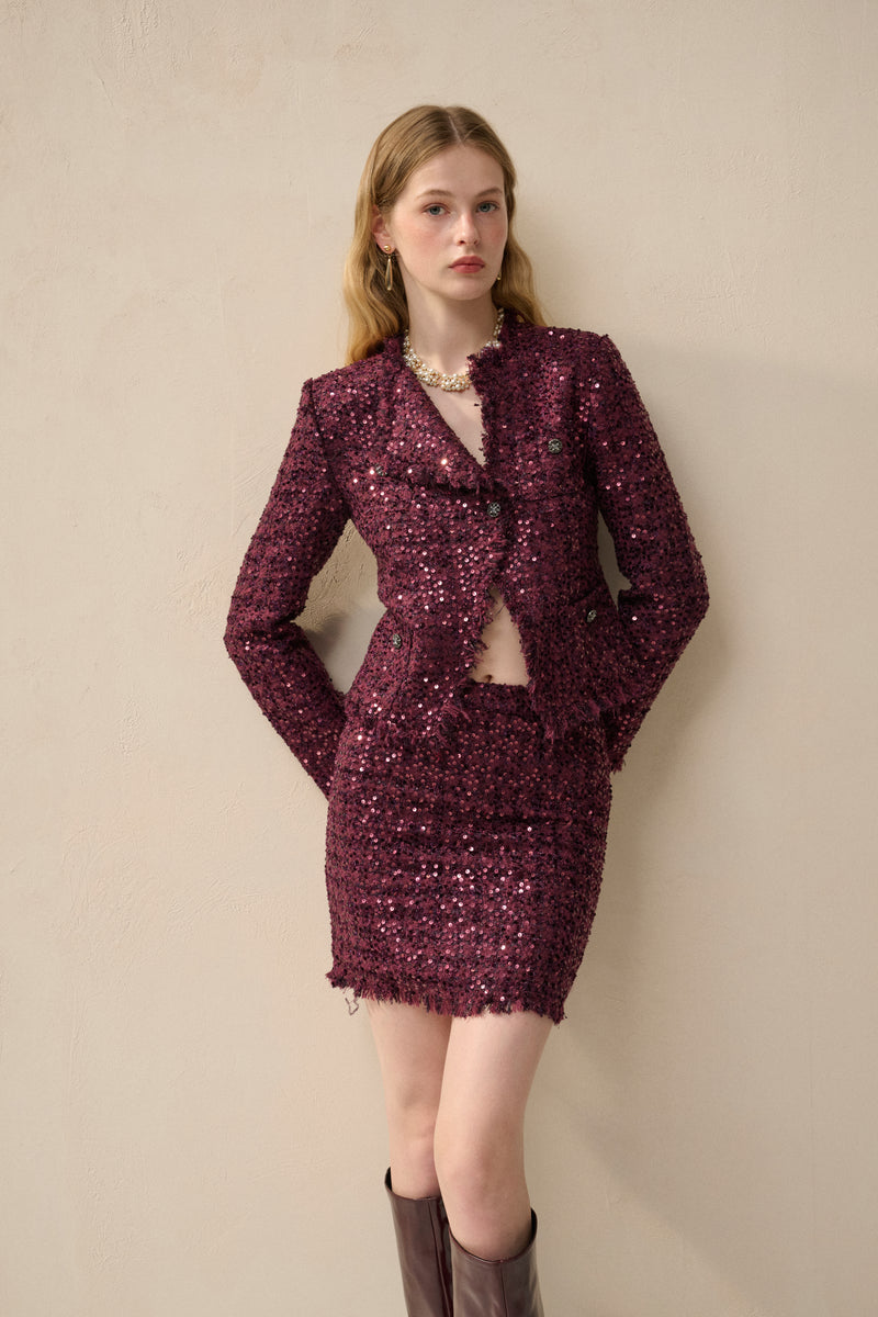 Tweed sequin mini skirt