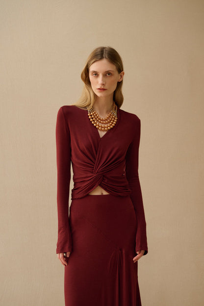 Twist long-sleeve top & maxi skirt