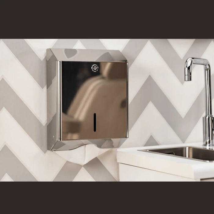 Two-tone paper dispenser in shiny stainless steel - Ruck Ruck