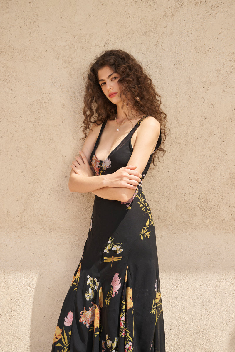U-neck bloom maxi dress