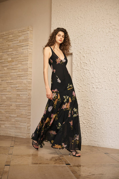 U-neck bloom maxi dress