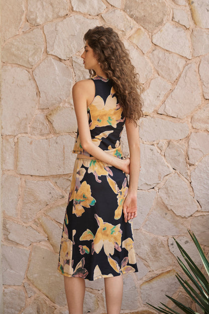 V-neck floral knit set