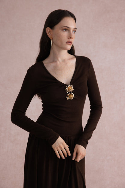 V-neck long sleeve maxi dress