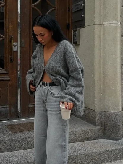 V-neck Single Breasted Loose Cardigan