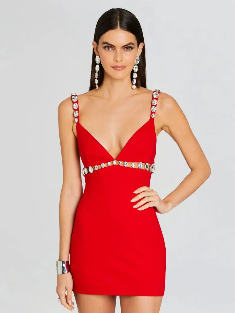 V-Neck Spaghetti Strap Mini Party Dress Partydress-241208