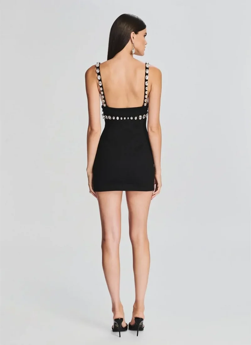 V-Neck Spaghetti Strap Mini Party Dress Partydress-241208