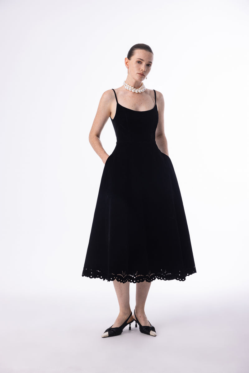 Velvet embroidered eyelet dress