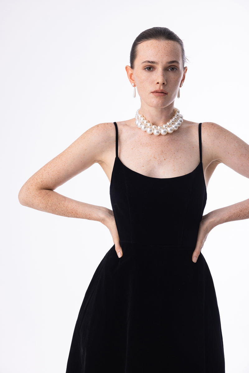 Velvet embroidered eyelet dress