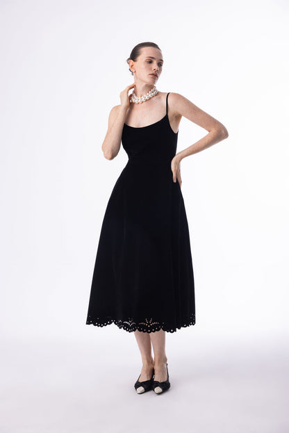 Velvet embroidered eyelet dress