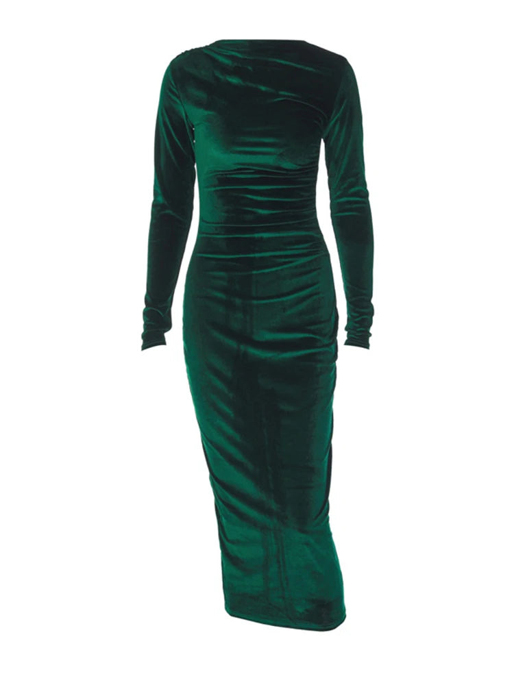 Velvet Long Sleeve Midi Dress - Elegant Party Clothes For Christmas Dresses-L