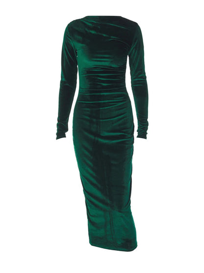 Velvet Long Sleeve Midi Dress - Elegant Party Clothes For Christmas Dresses-L
