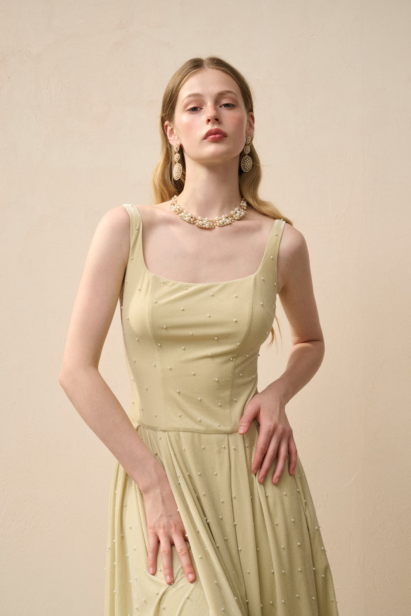 Velvet pearl-embellished dress