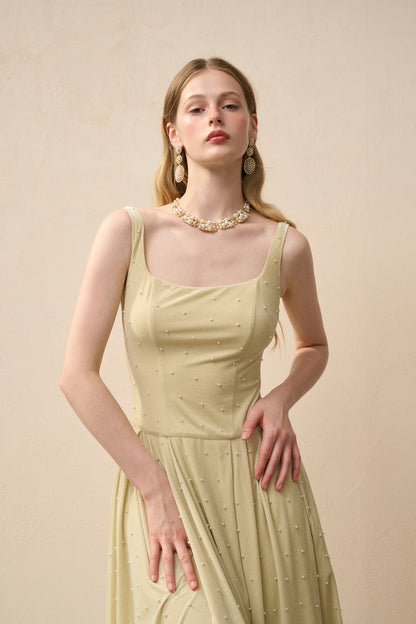 Velvet pearl-embellished dress