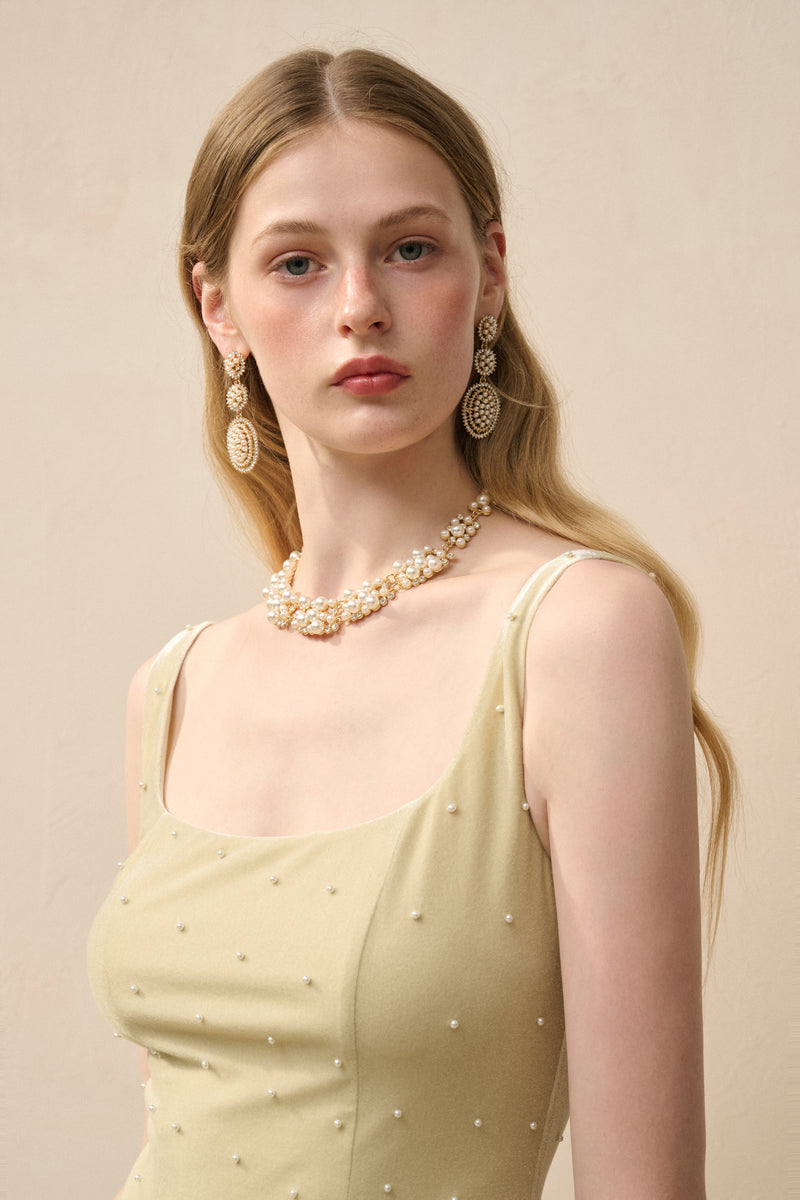 Velvet pearl-embellished dress