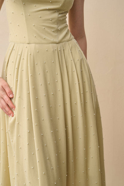 Velvet pearl-embellished dress