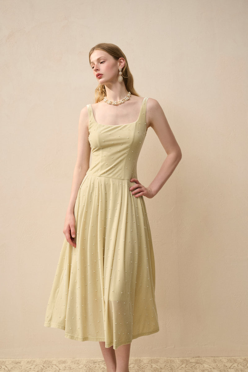 Velvet pearl-embellished dress