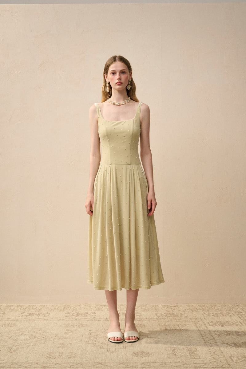 Velvet pearl-embellished dress